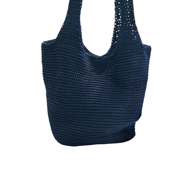 Purse The Sak Crochet Hobo Shoulder Bag Dark Blue Slouchy Inner Zip Pocket Lined - Picture 8 of 14